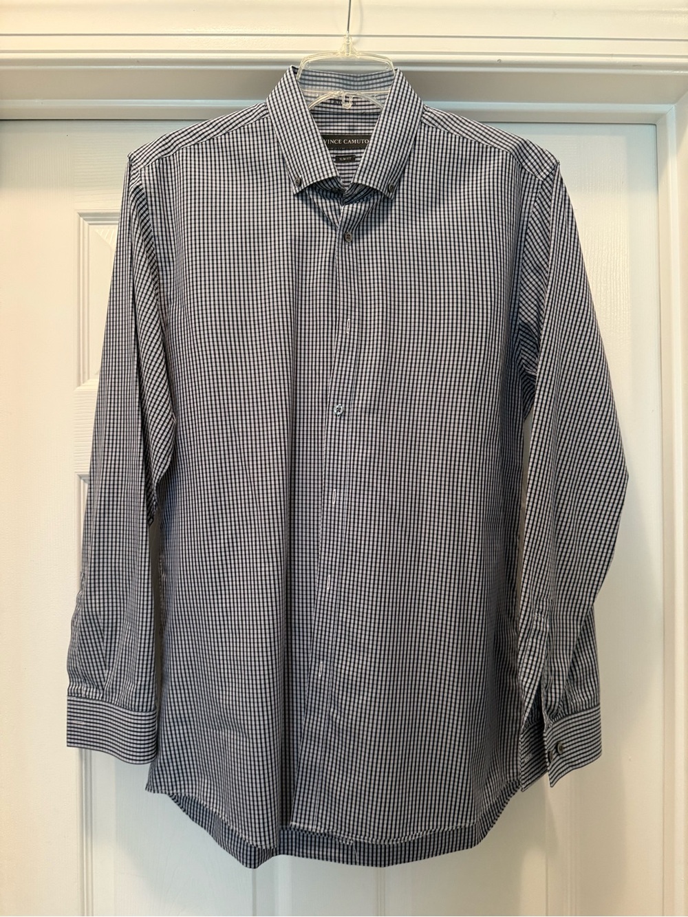 Vince Camuto Navy and White Micro Check Dress Shirt